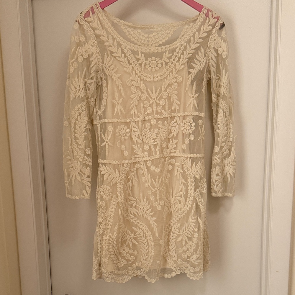 Express Cream Floral Embroidered Dress